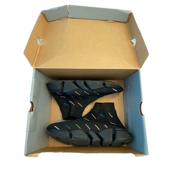 Balenciaga Logo Knit Fabric Speed Trainer Sock Sneakers Rainbow Streetwear US 9 - Picture 10 of 11